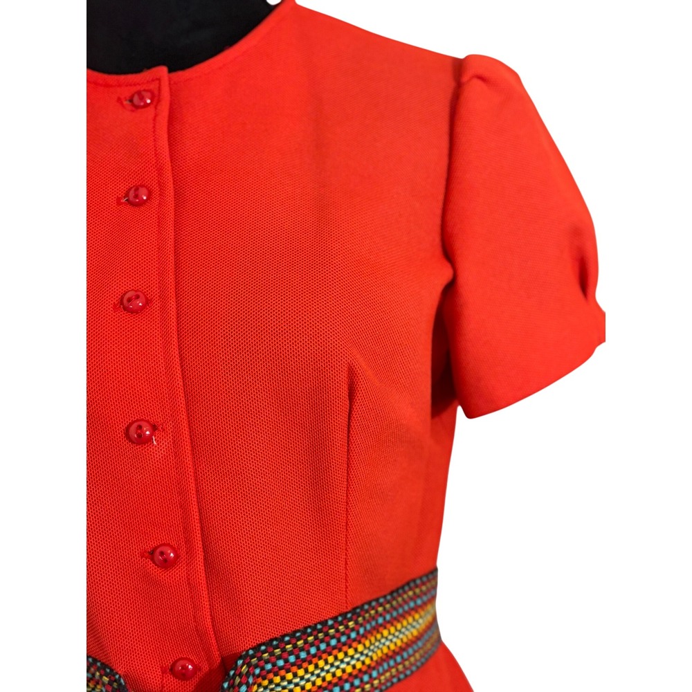 Vintage 60s Teena‎ Paige Red Dress Button Down Mini Shift Dress Short Sleeve - Picture 9 of 16